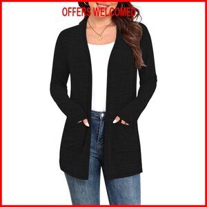 Lightweight Open Front Cardigan with Pockets, Casual Layering Sweater